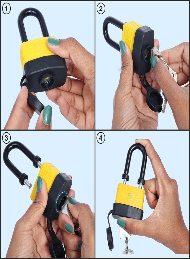 ABOUT SPACE قفل بلاستيكي من ABOUT SPACE - قفل أمان بوزن 185 غرام، مقاوم للغبار والماء - قطعة واحدة و3 مفاتيح مع واقي - مجلفن بـ 21 طبقة شديدة التحمل مع 8 مسامير - قفل مضاد للسرقة للدراجات والأبواب والدراجات، أصفر - Image 4